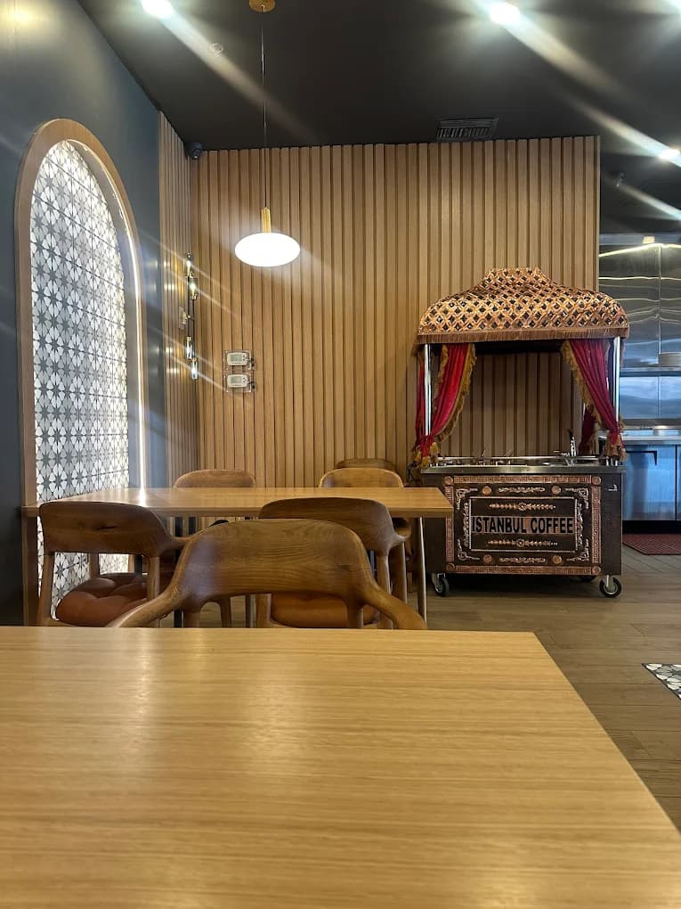 Istanbul coffee cart corner with cozy booth seating