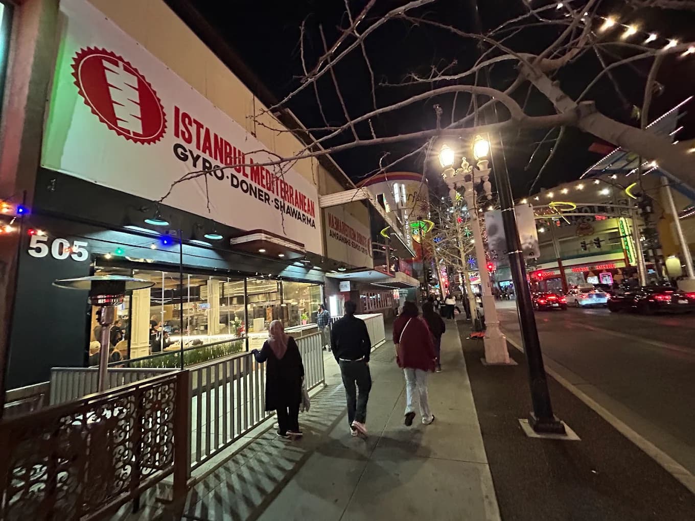Istanbul Mediterranean Restaurant-2 on Fremont Street at night