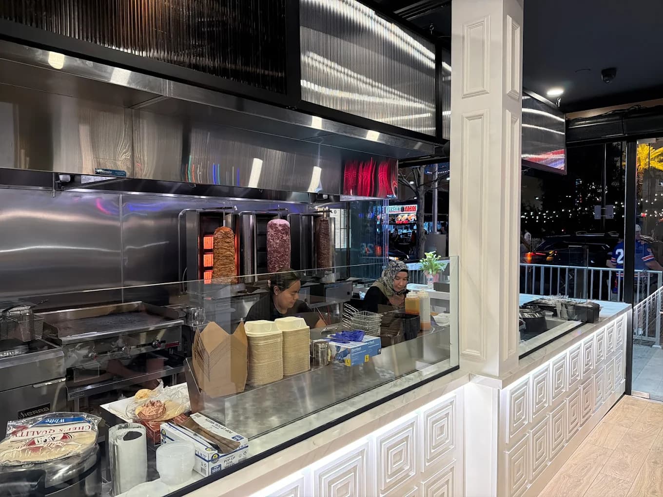 Doner kebab spit in Istanbul Mediterranean open kitchen